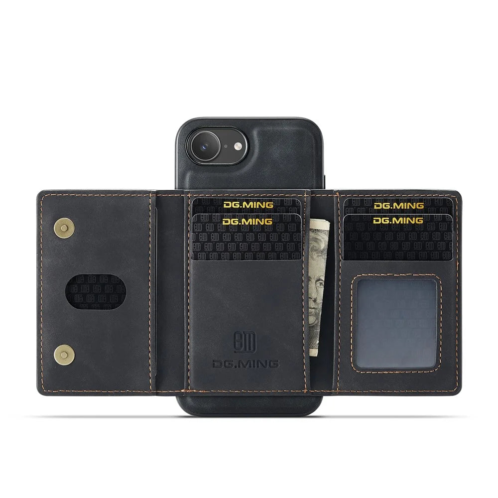 DG.MING M2 Series for iPhone 17e / 16e Case PU + PC + TPU Phone Cover Detachable Wallet - Black - 2