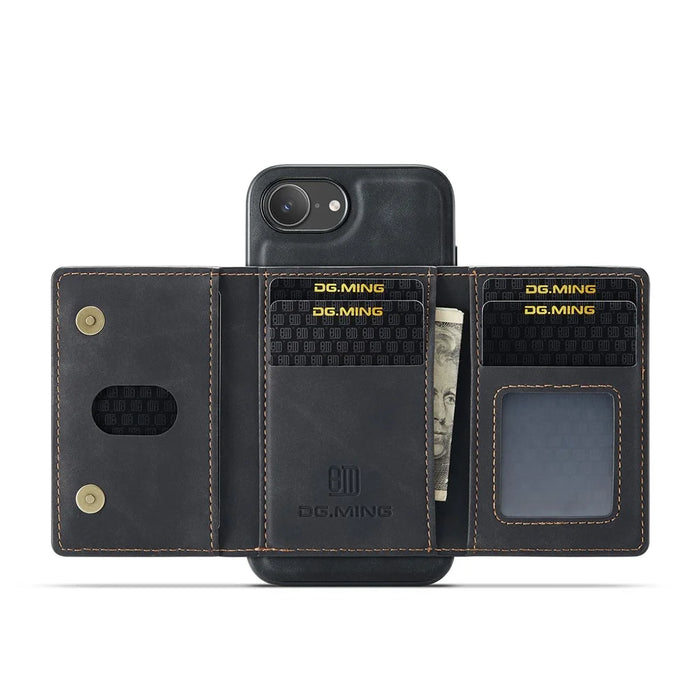 DG.MING M2 Series for iPhone 17e / 16e Case PU + PC + TPU Phone Cover Detachable Wallet - Black - 2