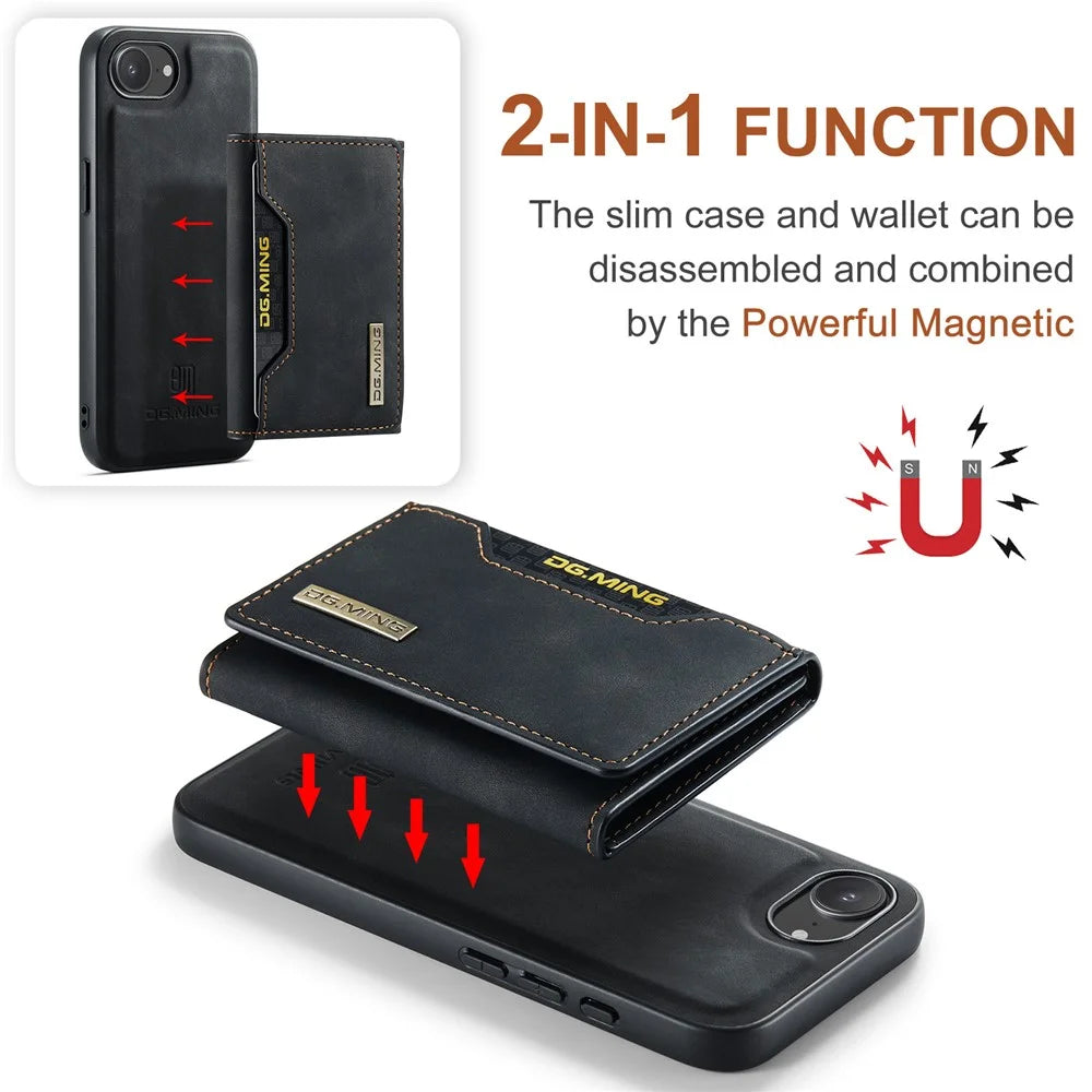 DG.MING M2 Series for iPhone 17e / 16e Case PU + PC + TPU Phone Cover Detachable Wallet - Black - 5
