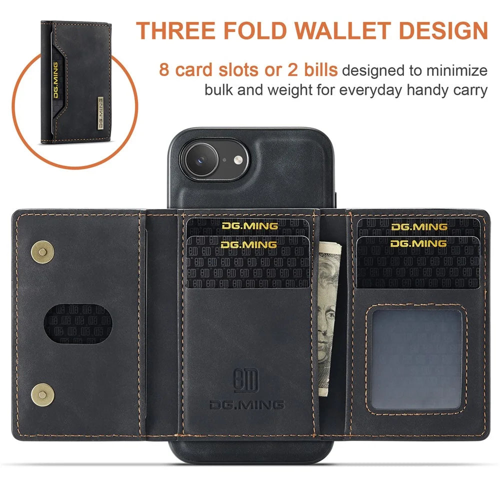 DG.MING M2 Series for iPhone 17e / 16e Case PU + PC + TPU Phone Cover Detachable Wallet - Black - 6