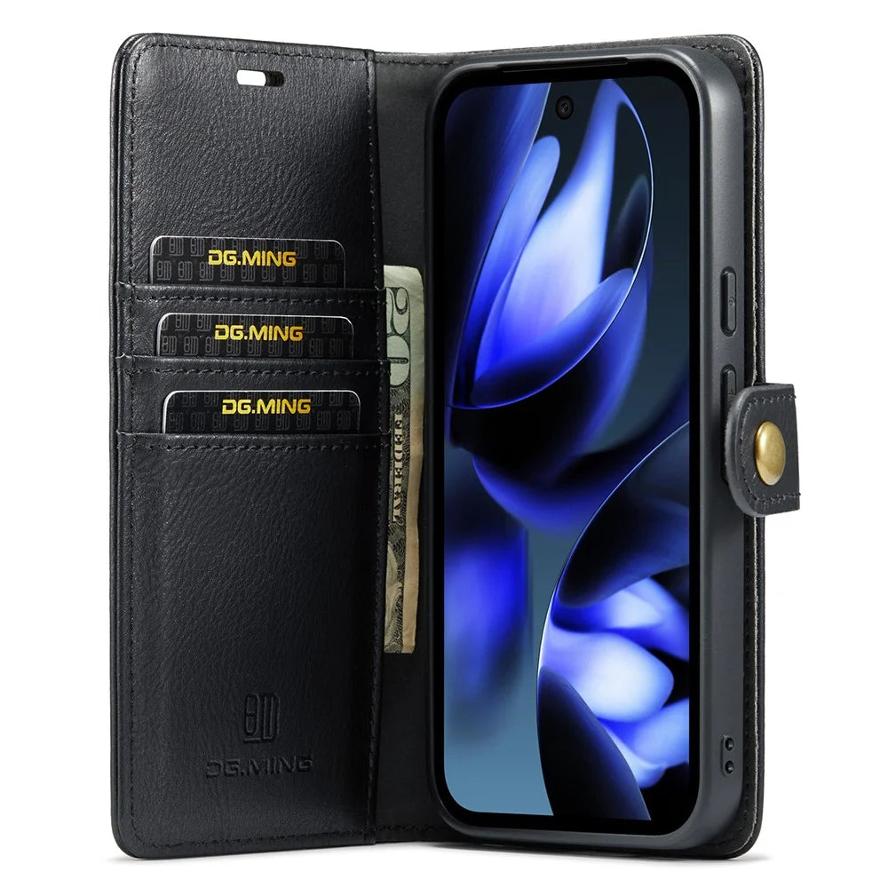 DG.MING for Google Pixel 9a Case Detachable Split Leather Phone Cover - Black - 3