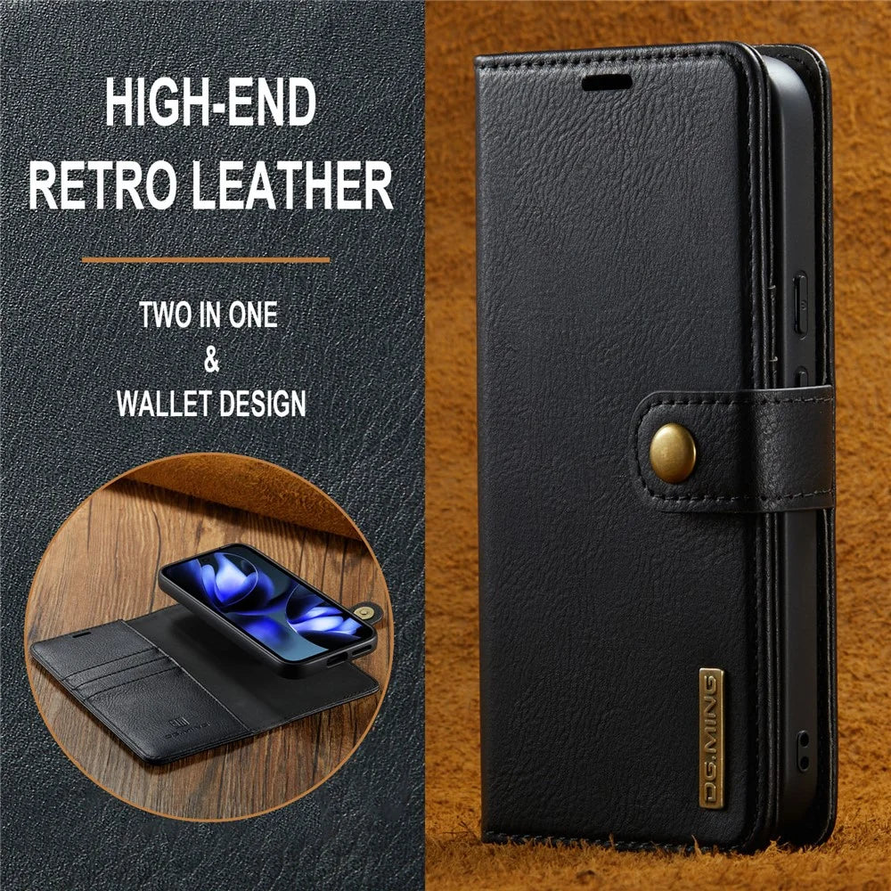 DG.MING for Google Pixel 9a Case Detachable Split Leather Phone Cover - Black - 7