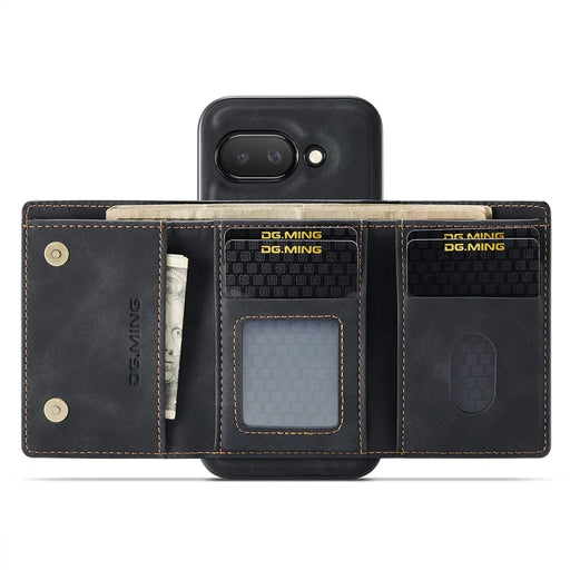 DG.MING M1 Series for Google Pixel 9a Case Kickstand PU Phone Cover with Detachable Wallet - Black - 2