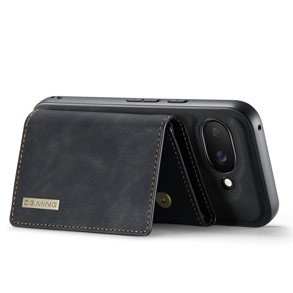 DG.MING M1 Series for Google Pixel 9a Case Kickstand PU Phone Cover with Detachable Wallet - Black - 3