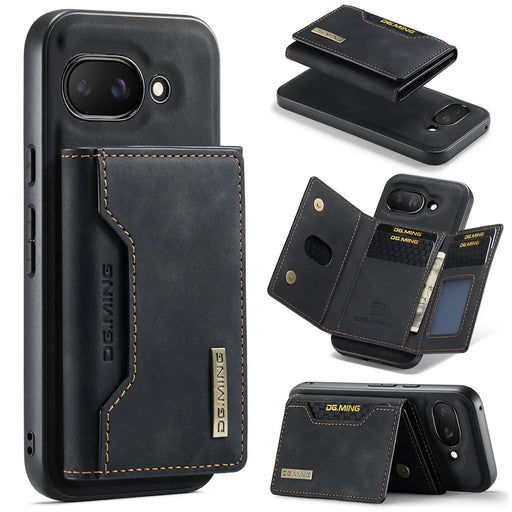 DG.MING M2 Series for Google Pixel 9a Case PU + PC + TPU Phone Cover Detachable Wallet - Black - 1