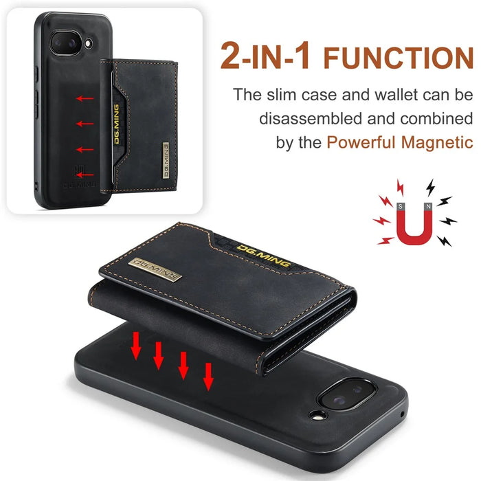 DG.MING M2 Series for Google Pixel 9a Case PU + PC + TPU Phone Cover Detachable Wallet - Black - 5