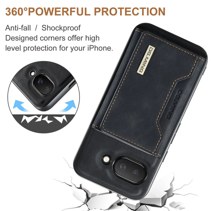 DG.MING M2 Series for Google Pixel 9a Case PU + PC + TPU Phone Cover Detachable Wallet - Black - 7