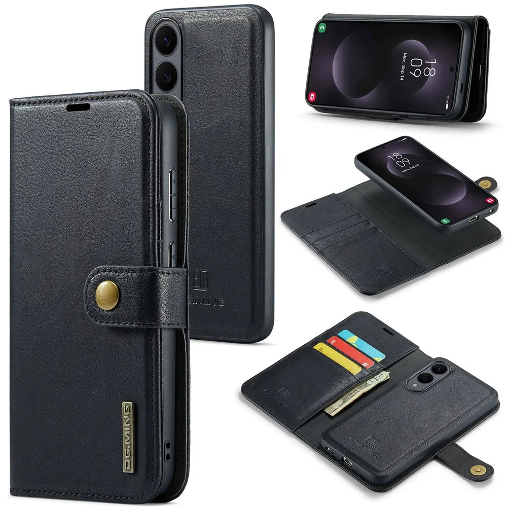 DG.MING for Samsung Galaxy S25 Edge Case Detachable Split Leather Phone Cover - Black - 1