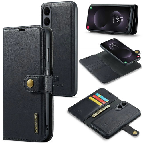 DG.MING for Samsung Galaxy S25 Edge Case Detachable Split Leather Phone Cover - Black - 1