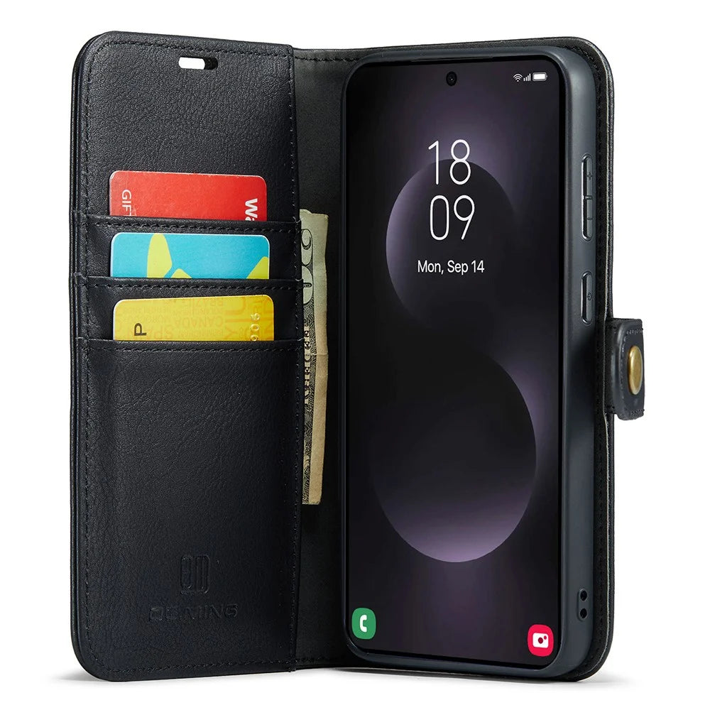 DG.MING for Samsung Galaxy S25 Edge Case Detachable Split Leather Phone Cover - Black - 2