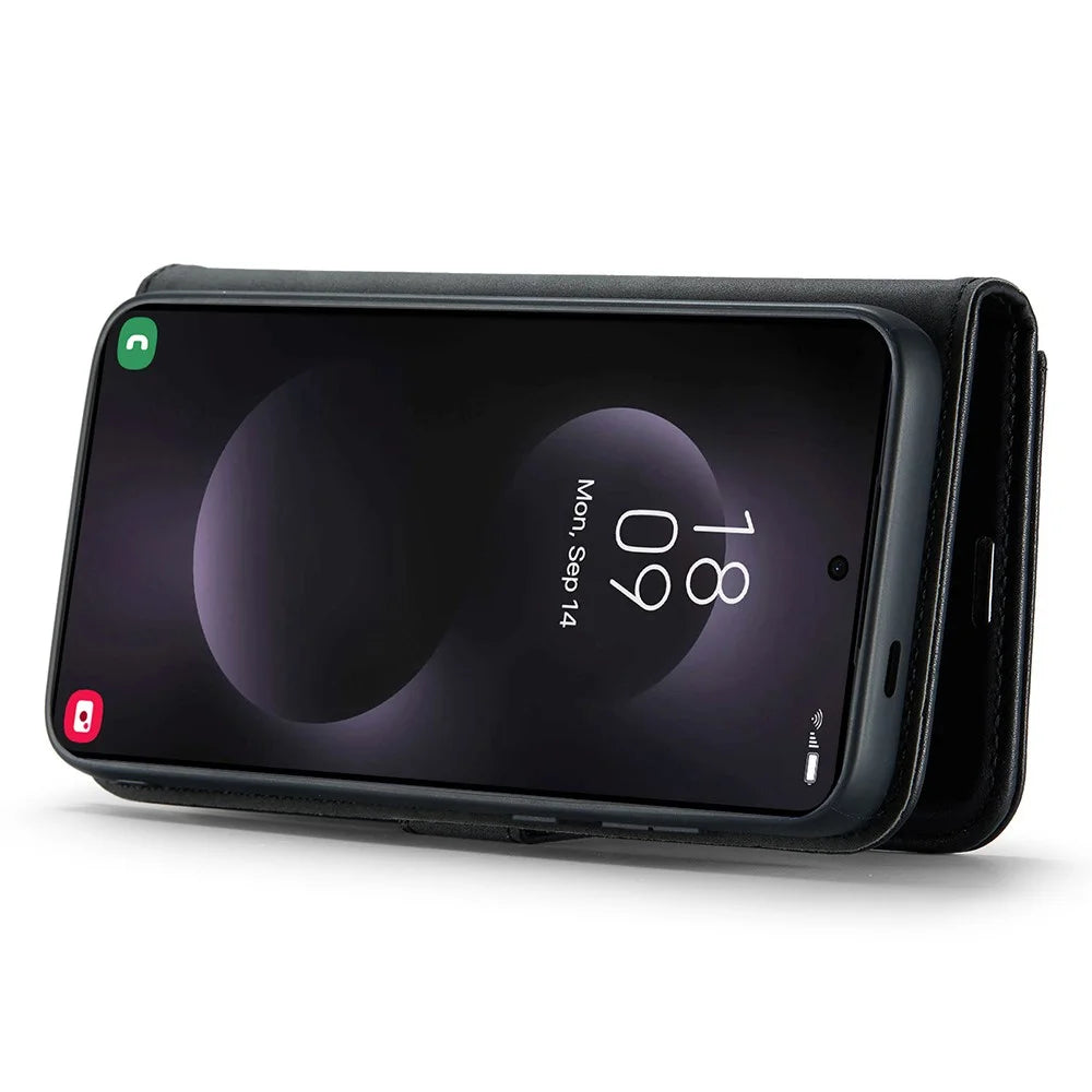 DG.MING for Samsung Galaxy S25 Edge Case Detachable Split Leather Phone Cover - Black - 3