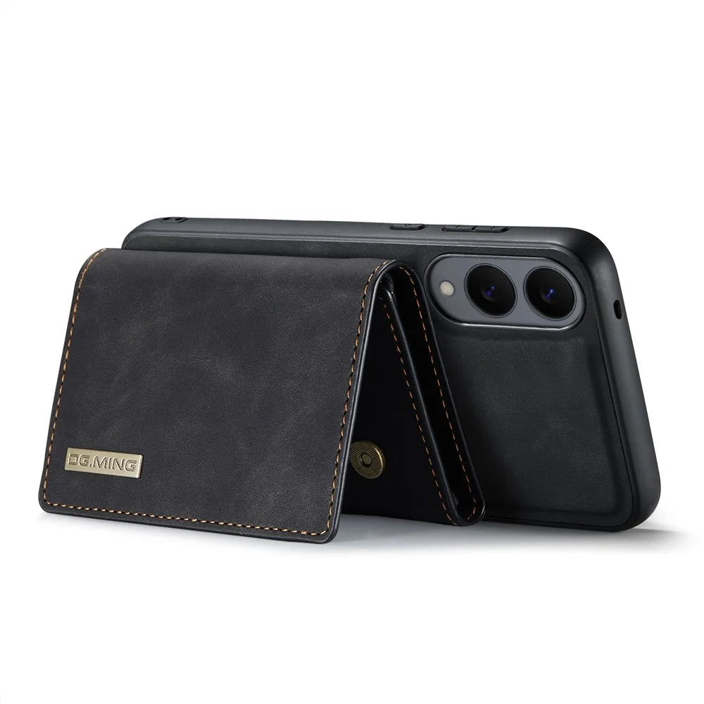 DG.MING M1 Series for Samsung Galaxy S25 Edge Case Kickstand PU Phone Cover with Detachable Wallet - Black - 3