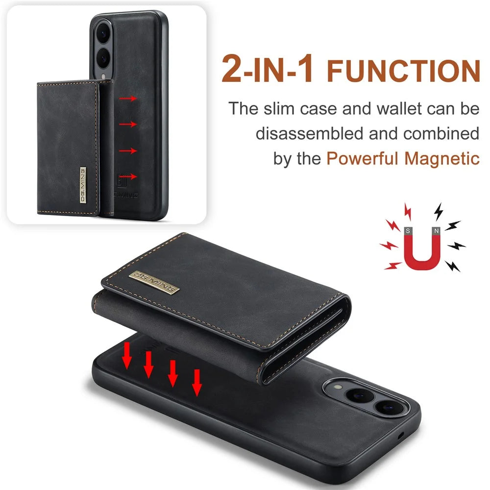 DG.MING M1 Series for Samsung Galaxy S25 Edge Case Kickstand PU Phone Cover with Detachable Wallet - Black - 4