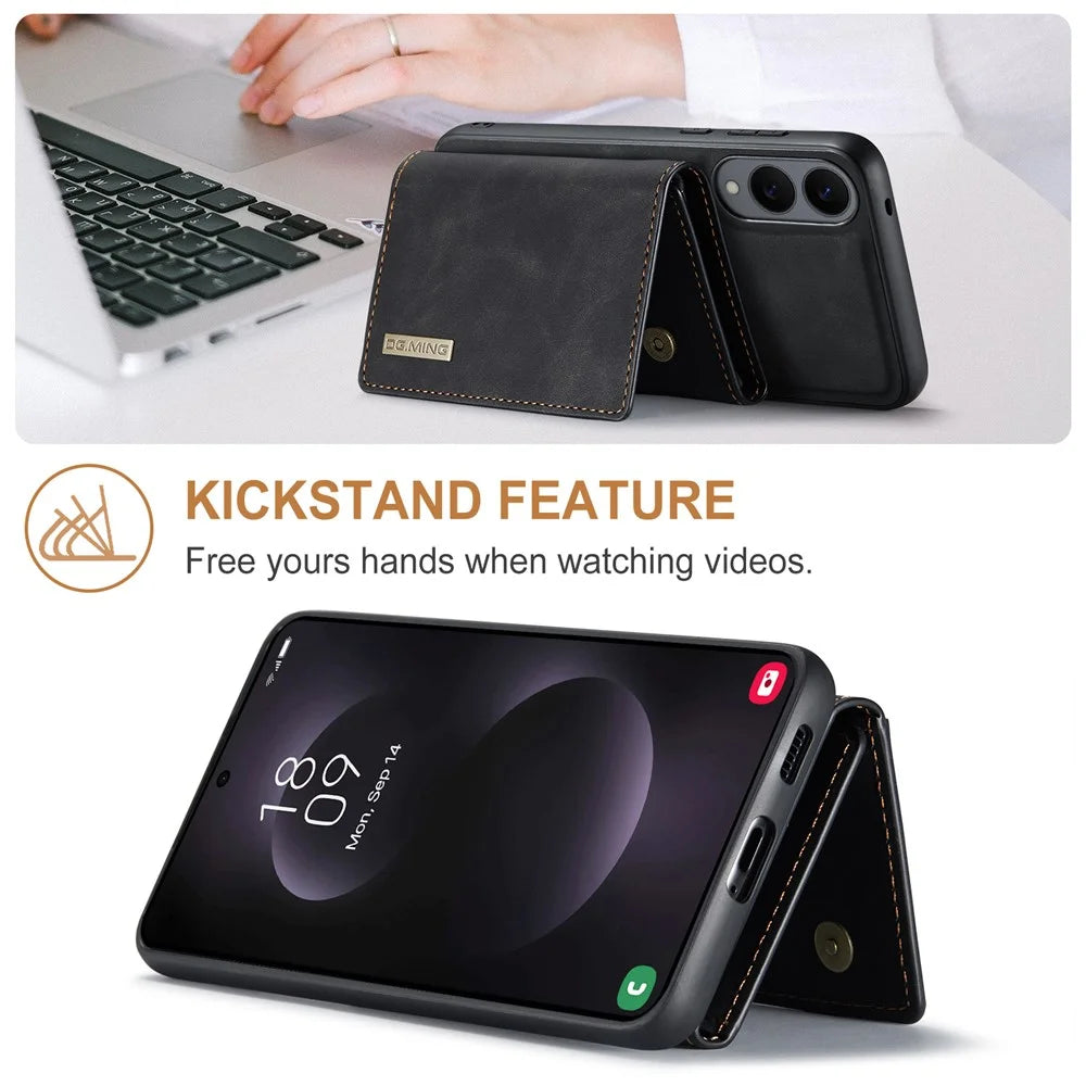 DG.MING M1 Series for Samsung Galaxy S25 Edge Case Kickstand PU Phone Cover with Detachable Wallet - Black - 7