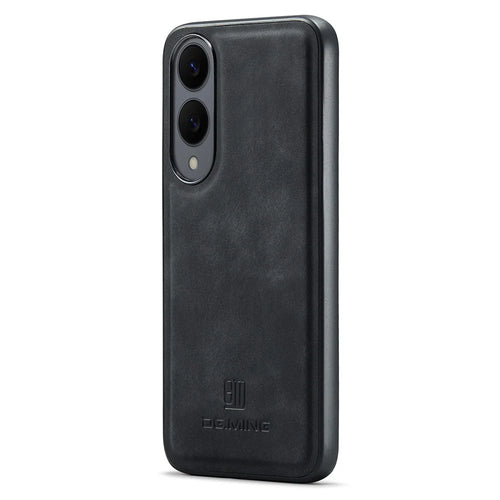DG.MING For Samsung Galaxy S25 Edge Case PU Leather Covered PC + TPU Hybrid Phone Shell - Black - 1