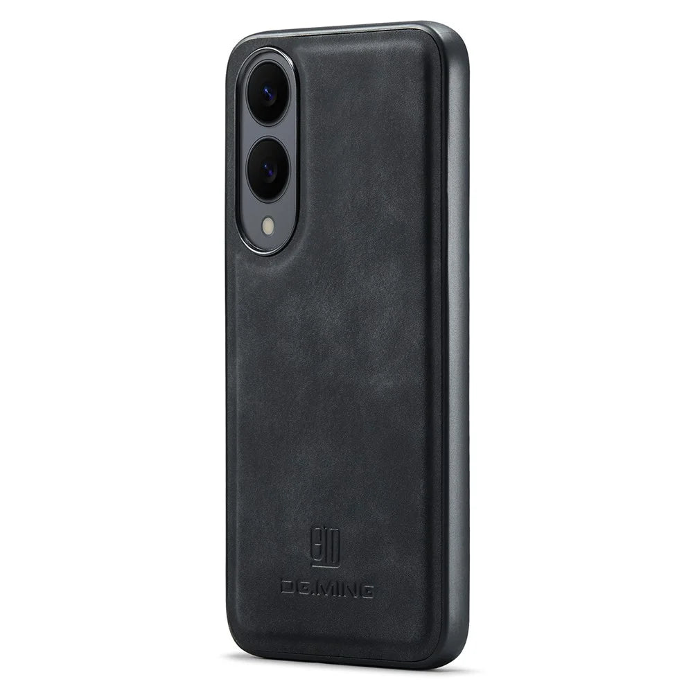 DG.MING For Samsung Galaxy S25 Edge Case PU Leather Covered PC + TPU Hybrid Phone Shell - Black - 1