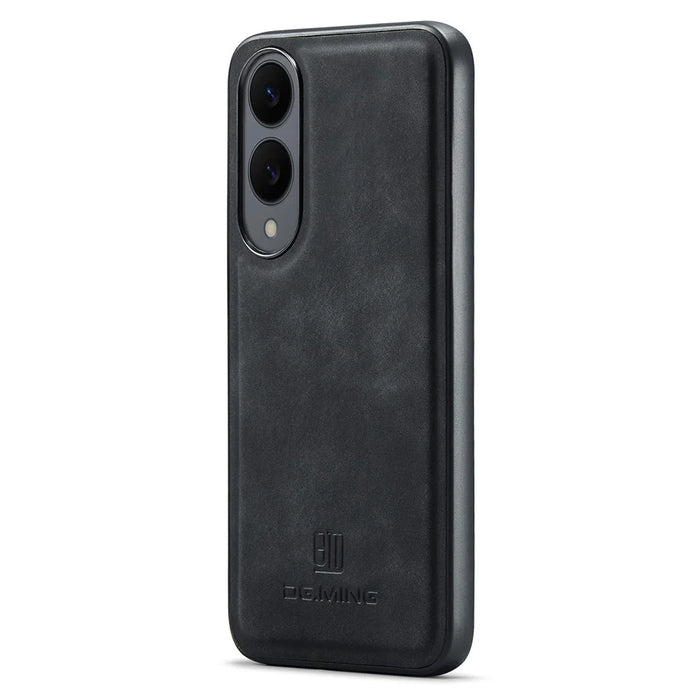 DG.MING For Samsung Galaxy S25 Edge Case PU Leather Covered PC + TPU Hybrid Phone Shell - Black - 1