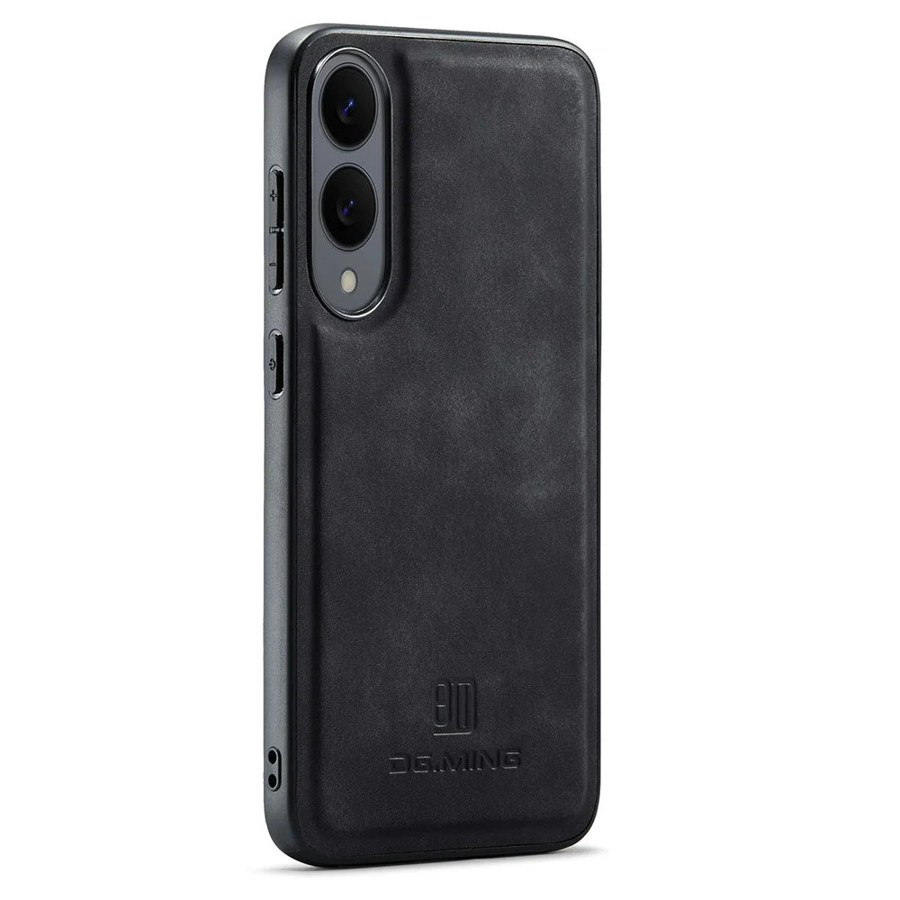 DG.MING For Samsung Galaxy S25 Edge Case PU Leather Covered PC + TPU Hybrid Phone Shell - Black - 2