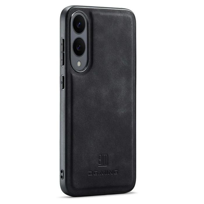 DG.MING For Samsung Galaxy S25 Edge Case PU Leather Covered PC + TPU Hybrid Phone Shell - Black - 2