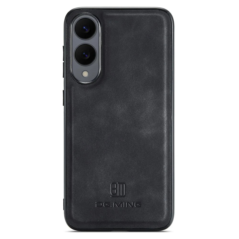 DG.MING For Samsung Galaxy S25 Edge Case PU Leather Covered PC + TPU Hybrid Phone Shell - Black - 4