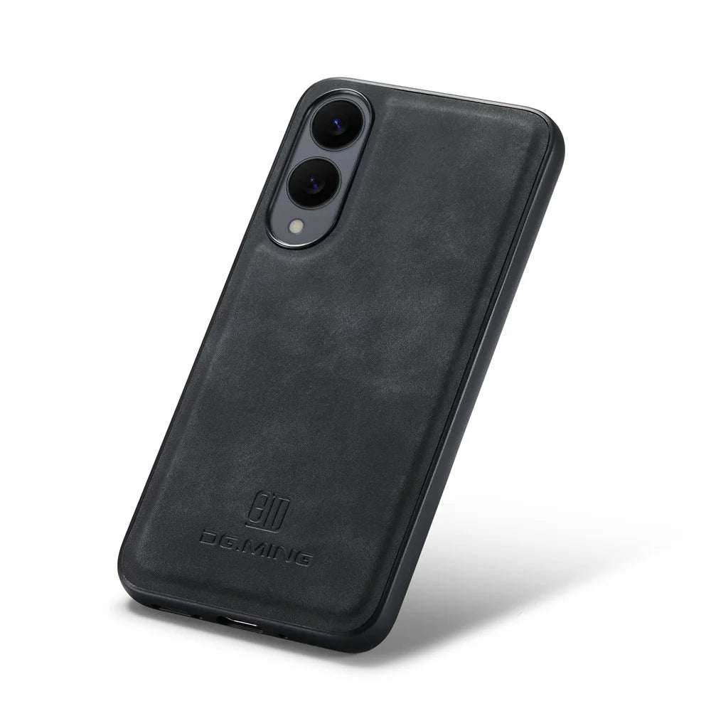 DG.MING For Samsung Galaxy S25 Edge Case PU Leather Covered PC + TPU Hybrid Phone Shell - Black - 5