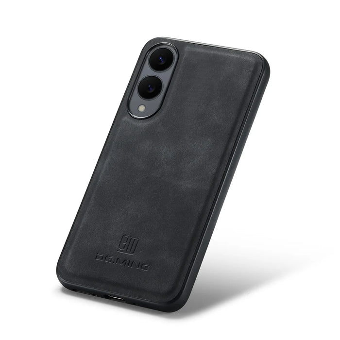 DG.MING For Samsung Galaxy S25 Edge Case PU Leather Covered PC + TPU Hybrid Phone Shell - Black - 5