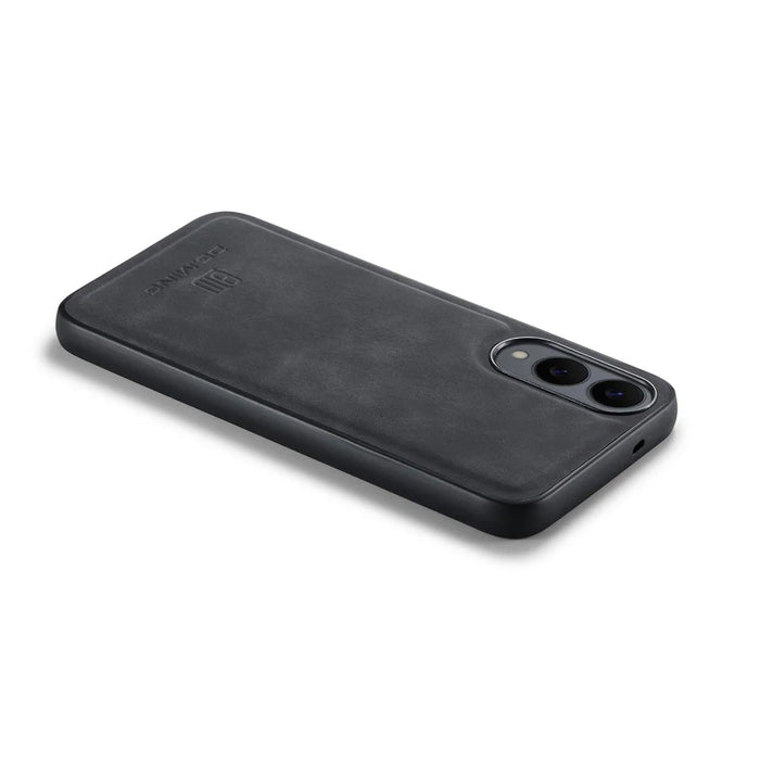 DG.MING For Samsung Galaxy S25 Edge Case PU Leather Covered PC + TPU Hybrid Phone Shell - Black - 6