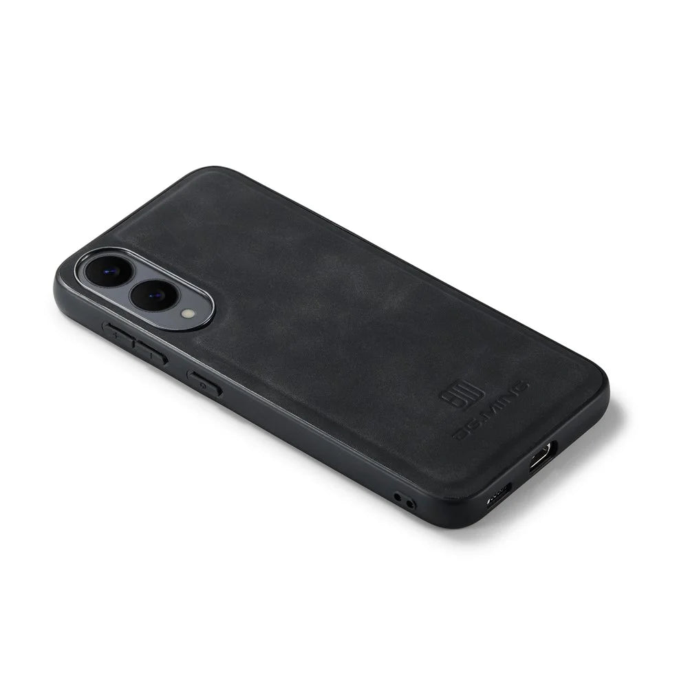 DG.MING For Samsung Galaxy S25 Edge Case PU Leather Covered PC + TPU Hybrid Phone Shell - Black - 7