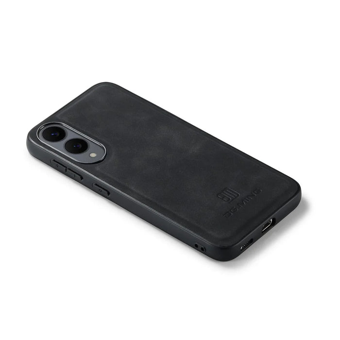 DG.MING For Samsung Galaxy S25 Edge Case PU Leather Covered PC + TPU Hybrid Phone Shell - Black - 7