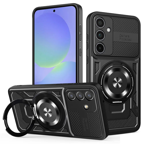 For Samsung Galaxy A36 5G Magnetic Case Rotating Kickstand TPU + PC Phone Cover - Black - 1
