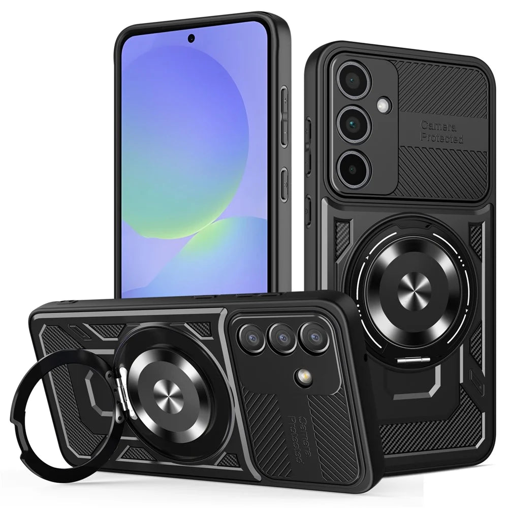For Samsung Galaxy A36 5G Magnetic Case Rotating Kickstand TPU + PC Phone Cover - Black - 1