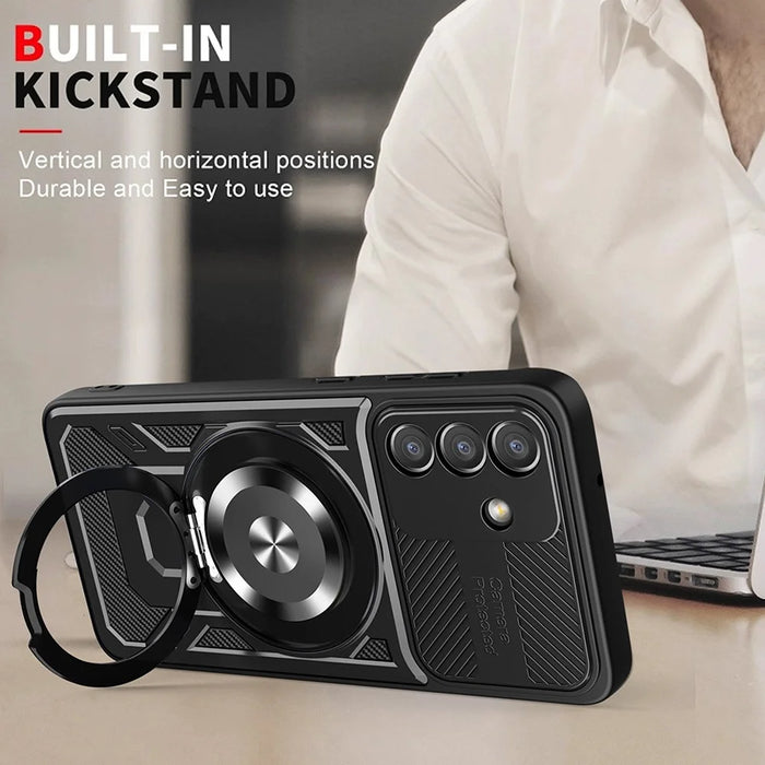 For Samsung Galaxy A36 5G Magnetic Case Rotating Kickstand TPU + PC Phone Cover - Black - 2