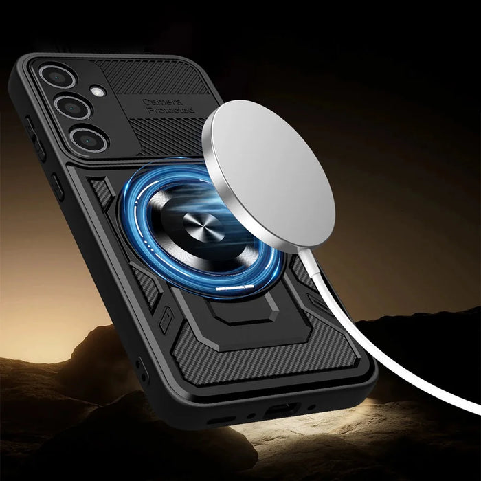 For Samsung Galaxy A36 5G Magnetic Case Rotating Kickstand TPU + PC Phone Cover - Black - 4