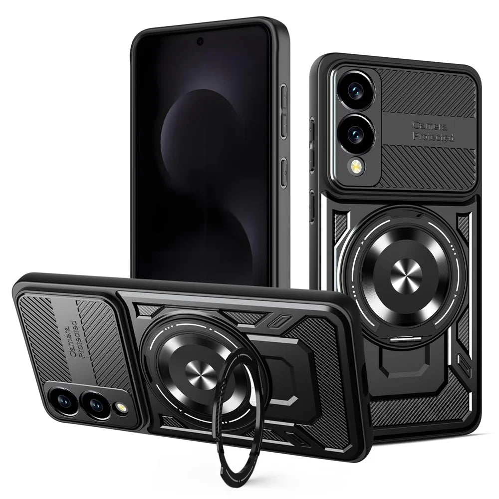 For Samsung Galaxy S25 Edge Magnetic Case Rotating Kickstand TPU + PC Phone Cover - Black - 1