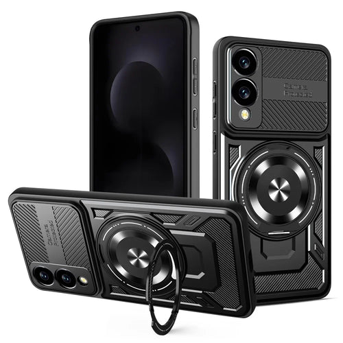 For Samsung Galaxy S25 Edge Magnetic Case Rotating Kickstand TPU + PC Phone Cover - Black - 1