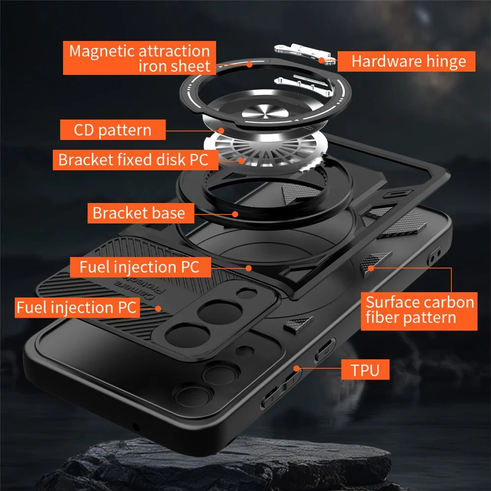For Samsung Galaxy S25 Edge Magnetic Case Rotating Kickstand TPU + PC Phone Cover - Black - 2