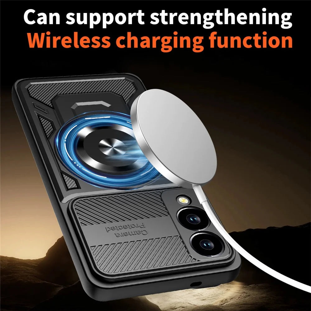 For Samsung Galaxy S25 Edge Magnetic Case Rotating Kickstand TPU + PC Phone Cover - Black - 3