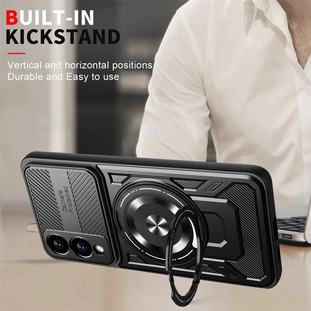 For Samsung Galaxy S25 Edge Magnetic Case Rotating Kickstand TPU + PC Phone Cover - Black - 4