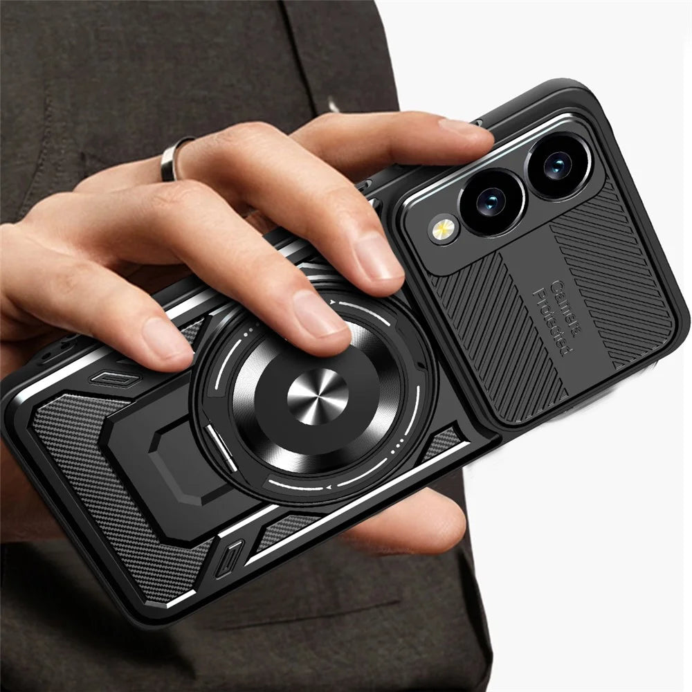 For Samsung Galaxy S25 Edge Magnetic Case Rotating Kickstand TPU + PC Phone Cover - Black - 5