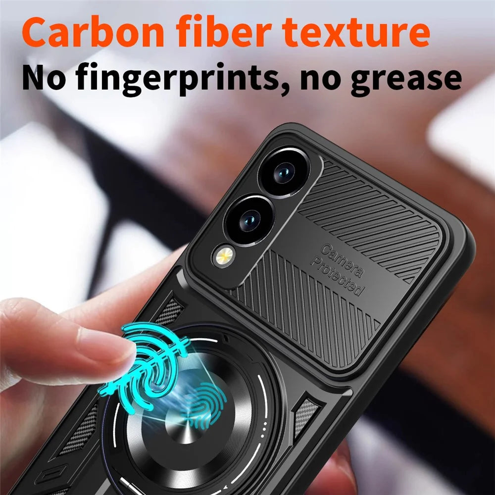 For Samsung Galaxy S25 Edge Magnetic Case Rotating Kickstand TPU + PC Phone Cover - Black - 6