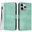 For iPhone 16 Pro Max Cases Wallet Stand Retro Texture Leather Phone Cover with Lanyard - Mint Green - 1