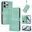 For iPhone 16 Pro Max Cases Wallet Stand Retro Texture Leather Phone Cover with Lanyard - Mint Green - 2