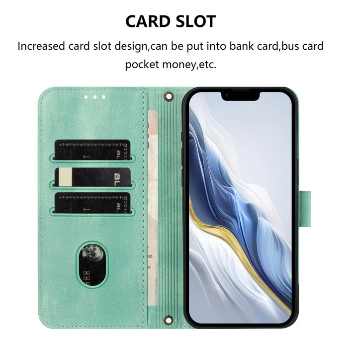 For iPhone 16 Pro Max Cases Wallet Stand Retro Texture Leather Phone Cover with Lanyard - Mint Green - 7