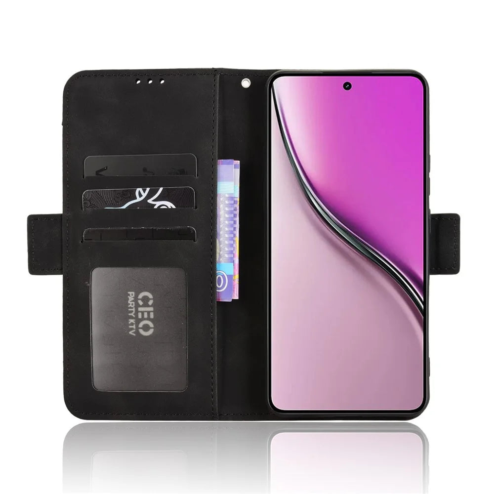 For Realme Neo7x 5G / Realme 14 5G / Realme P3 5G Leather Case Phone Wallet Cover with Multiple Card Slots - Black - 5