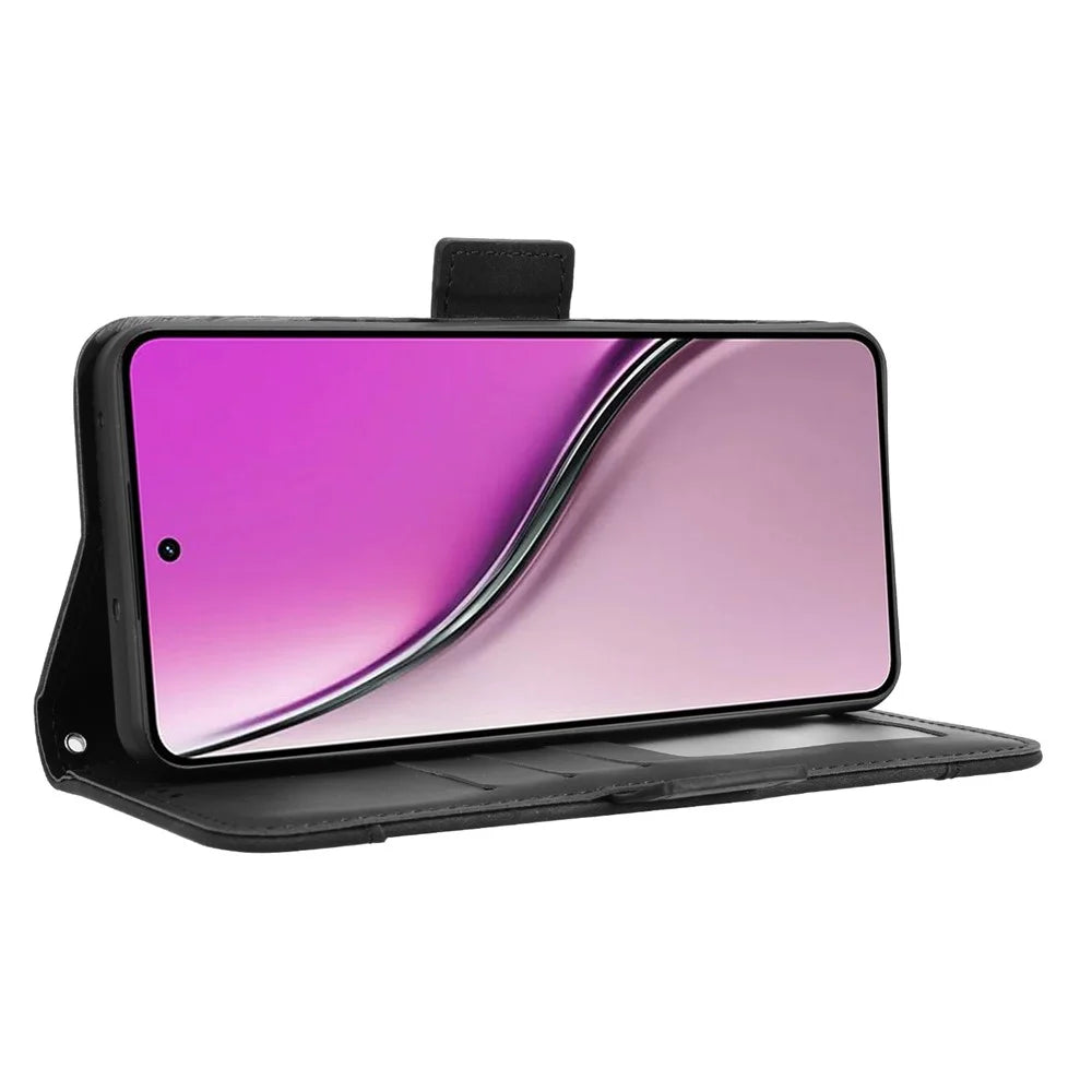 For Realme Neo7x 5G / Realme 14 5G / Realme P3 5G Leather Case Phone Wallet Cover with Multiple Card Slots - Black - 6