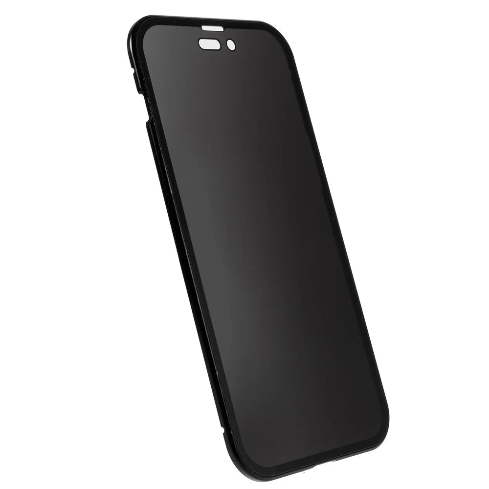For iPhone 14 Pro Max Shockproof Anti-peep Phone Case Metal Frame + Double-sided Tempered Glass Hybrid Cover with Magnetic Closure - Black - 3