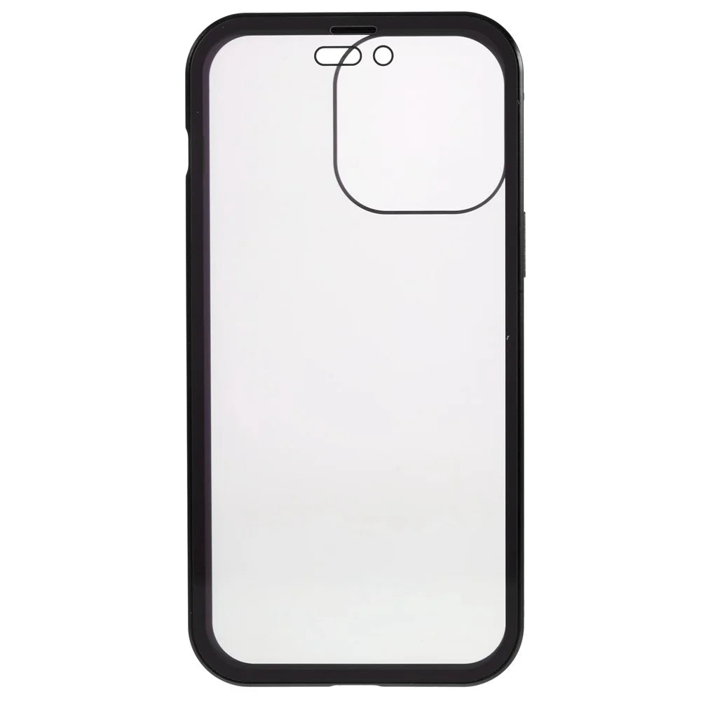 For iPhone 14 Pro Max Shockproof Anti-peep Phone Case Metal Frame + Double-sided Tempered Glass Hybrid Cover with Magnetic Closure - Black - 4