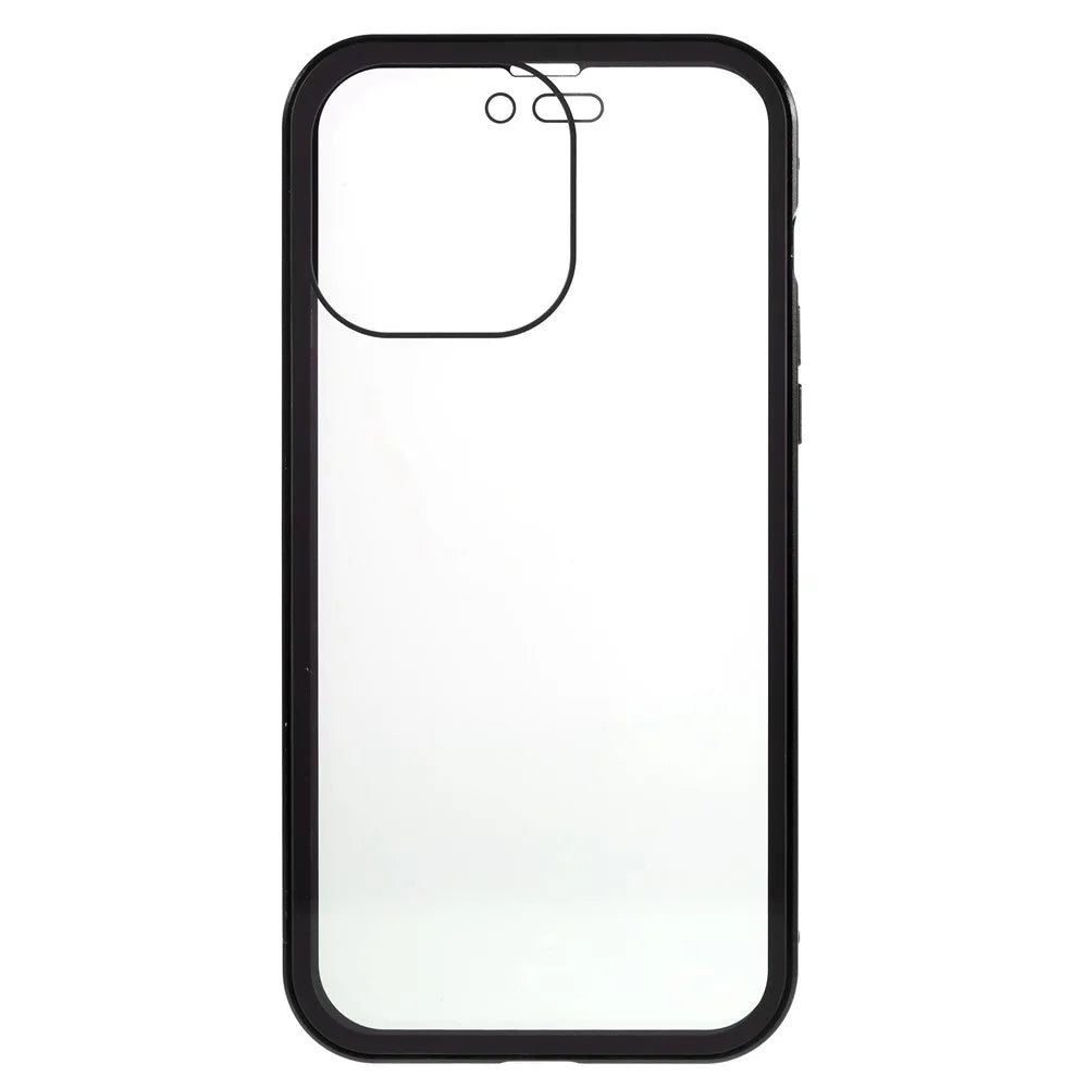 For iPhone 14 Pro Max Shockproof Anti-peep Phone Case Metal Frame + Double-sided Tempered Glass Hybrid Cover with Magnetic Closure - Black - 6