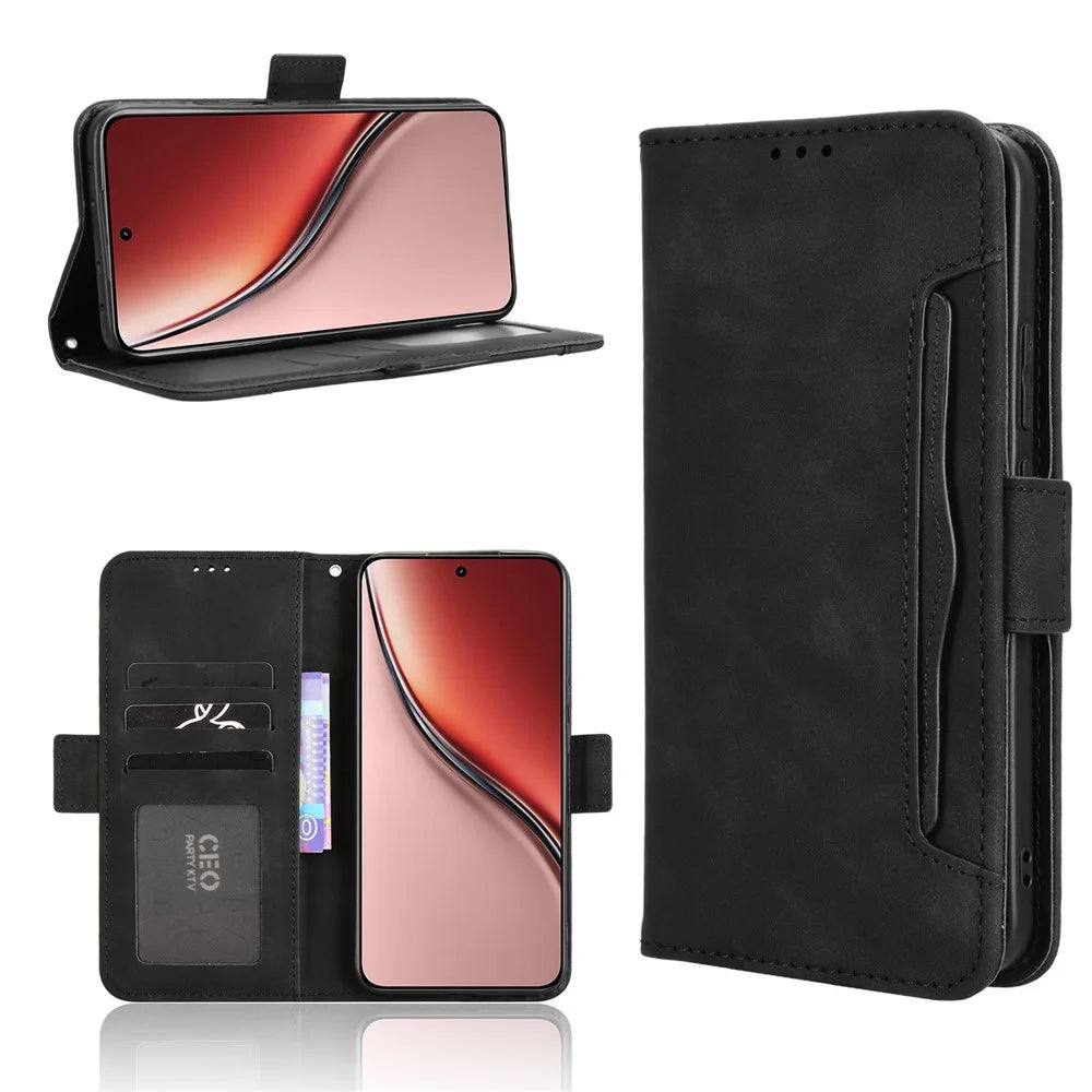 For Realme P3 Ultra 5G Leather Case Phone Wallet Cover with Multiple Card Slots - Black - 1