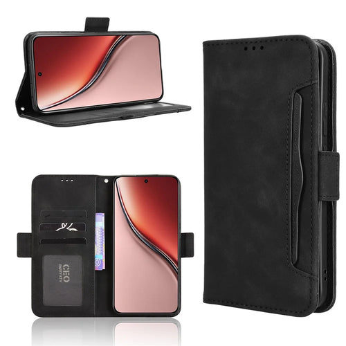 For Realme P3 Ultra 5G Leather Case Phone Wallet Cover with Multiple Card Slots - Black - 1